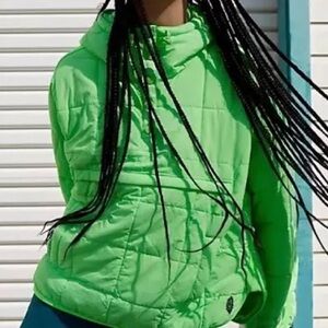 Free People PIPPA PUFFER HOODED PACKABLE PULLOVER GREEN JACKET (Size L) $120.00
